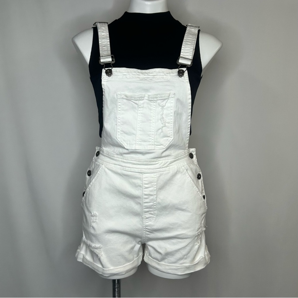 Cute White Distressed Natalie Shortalls, Sneak Peek‎ Natalie - Medium